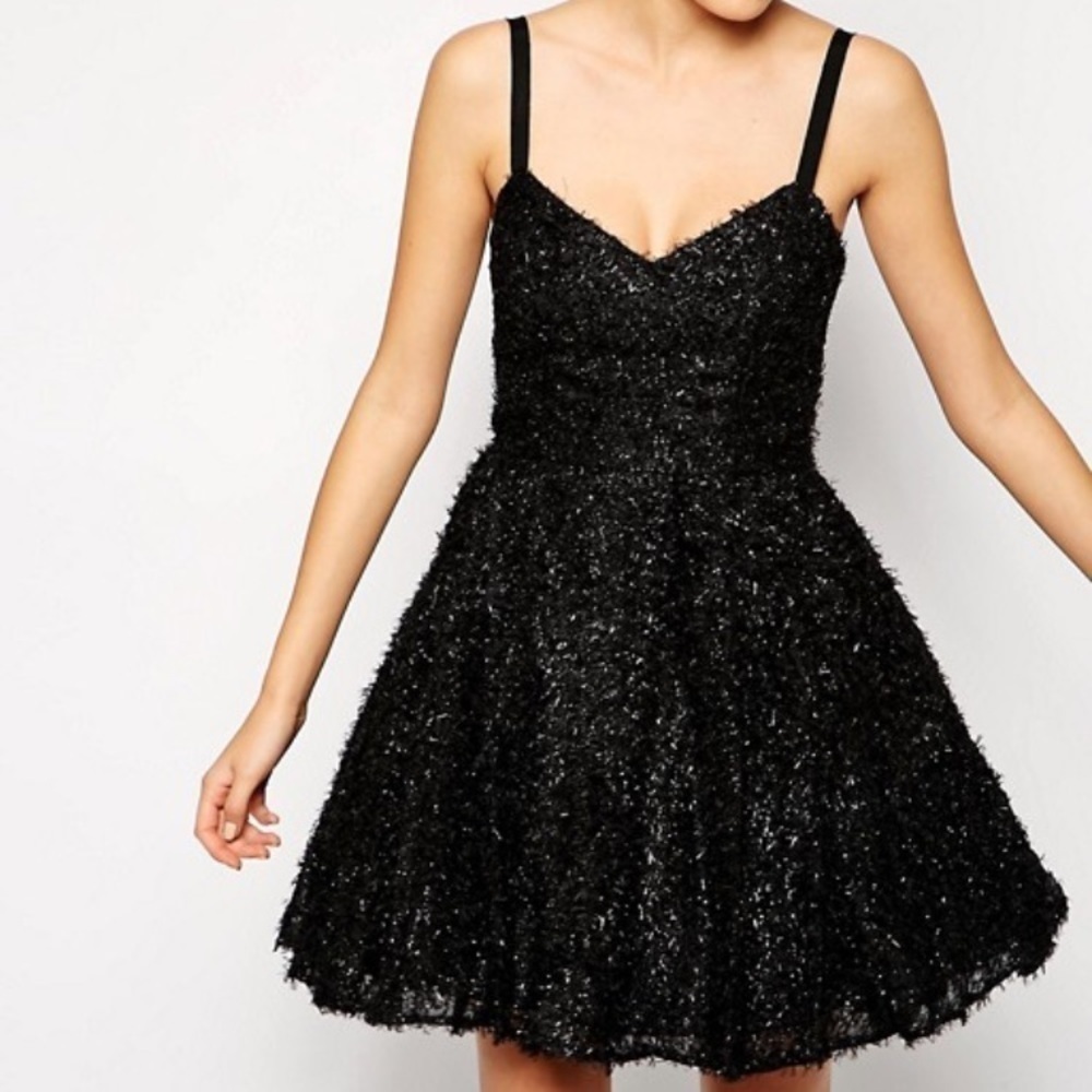 French Connection Bow Back Sparkly Party Prom Dress